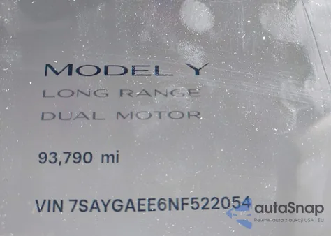 2022 Tesla Model Y Long Range Dual Motor All-Wheel Drive from USA, damaged, VIN 7SAYGAEE6NF522054